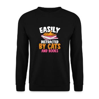 Easily Distracted By Cats And Books Cat Pet - Unisex Sweatshirt - black - Front - Alina (178cm) & Michal (187cm)