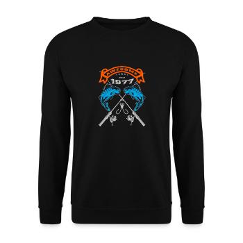 Génial depuis 1977. Angel, l’anniversaire du pêcheur - Sweat-shirt Unisexe - noir - Devant - Alina (178cm) & Michal (187cm)