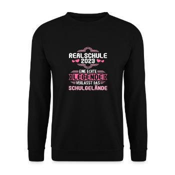 Eine Legende verlässt das Gelände Realschule 2023 - Unisex Pullover - Schwarz - Vorne - Alina (178cm) & Michal (187cm)