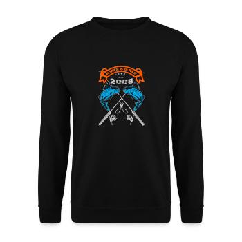 Awesome since 2009. Angel, Angler's Birthday - Unisex Sweatshirt - black - Front - Alina (178cm) & Michal (187cm)