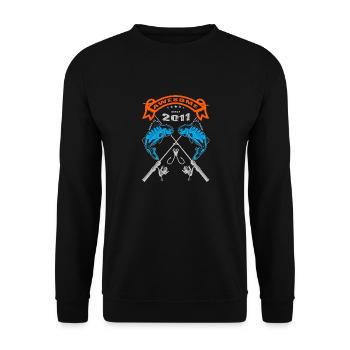 Awesome since 2011. Angel, Angler's Birthday - Unisex Sweatshirt - black - Front - Alina (178cm) & Michal (187cm)