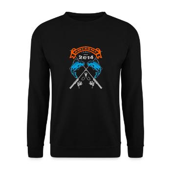 Génial depuis 2014. Angel, l’anniversaire du pêcheur - Sweat-shirt Unisexe - noir - Devant - Alina (178cm) & Michal (187cm)