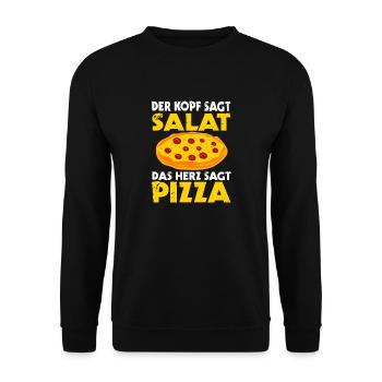 Der Kopf Sagt Salat Das Herz Sagt Pizza Food Lover - Unisex Pullover - Schwarz - Vorne - Alina (178cm) & Michal (187cm)