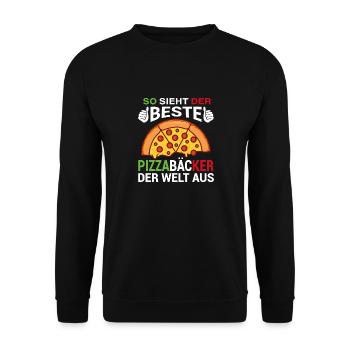 So Sieht Der Beste Pizzabäcker Der Welt Aus Pizza - Unisex Pullover - Schwarz - Vorne - Alina (178cm) & Michal (187cm)