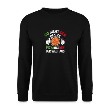 So Sieht Der Beste Pizzabäcker Der Welt Aus Pizza - Unisex Pullover - Schwarz - Vorne - Alina (178cm) & Michal (187cm)