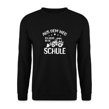 Kinder Einschulung Trecker Jungen Schulkind - Unisex Pullover - Schwarz - Vorne - Alina (178cm) & Michal (187cm)