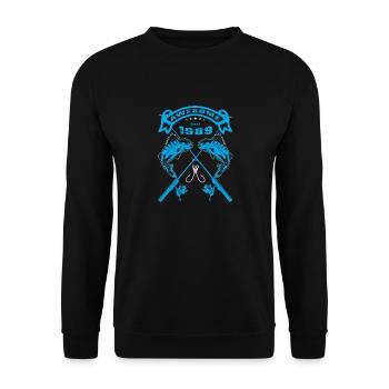 Génial depuis 1989. Angel, l’anniversaire du pêcheur - Sweat-shirt Unisexe - noir - Devant - Alina (178cm) & Michal (187cm)