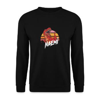 NAEMI - Schöner Mädchen Name mit T-REX Dino - Unisex Pullover - Schwarz - Vorne - Alina (178cm) & Michal (187cm)