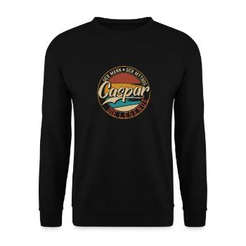 Caspar Der Mann der Mythos die Legende Geschenk - Unisex Pullover - Schwarz - Vorne - Alina (178cm) & Michal (187cm)