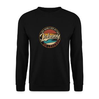 Johnny Der Mann der Mythos die Legende Geschenk - Unisex Pullover - Schwarz - Vorne - Alina (178cm) & Michal (187cm)