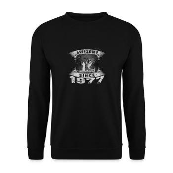 Awesome since 1977. Angel, Angler's Birthday - Unisex Sweatshirt - black - Front - Alina (178cm) & Michal (187cm)