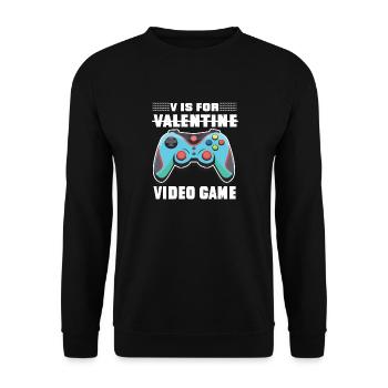 V Steht Für Valentinstag-Videospiel-Joystick-Zitat - Unisex Pullover - Schwarz - Vorne - Alina (178cm) & Michal (187cm)