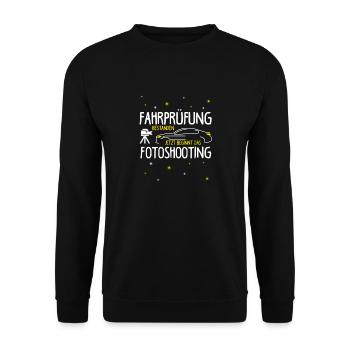 Fahrprüfung Bestanden Jetzt Beginnt Fotoshooting B - Unisex Pullover - Schwarz - Vorne - Alina (178cm) & Michal (187cm)