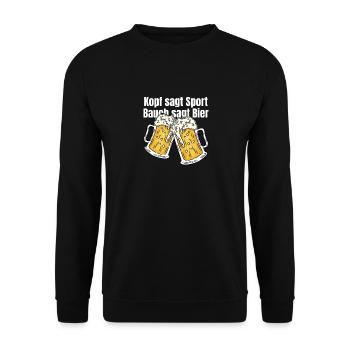 Kopf sagt Sport Bauch sagt Bier - Spruch - Unisex Pullover - Schwarz - Vorne - Alina (178cm) & Michal (187cm)