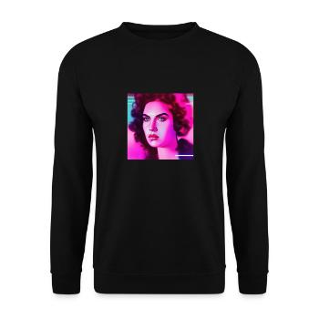 Retrowave Synthwave 80s Character Design - Unisex Pullover - Schwarz - Vorne - Alina (178cm) & Michal (187cm)