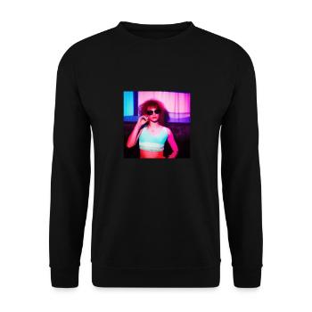 Retrowave Synthwave 80s Character Design - Unisex Pullover - Schwarz - Vorne - Alina (178cm) & Michal (187cm)