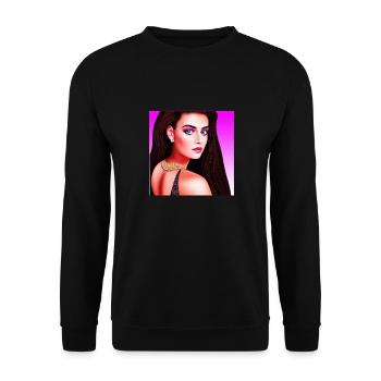Retrowave Synthwave 80s Character Design - Unisex Pullover - Schwarz - Vorne - Alina (178cm) & Michal (187cm)