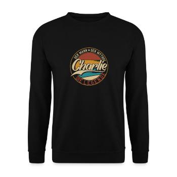 Charlie Der Mann der Mythos die Legende Geschenk - Unisex Pullover - Schwarz - Vorne - Alina (178cm) & Michal (187cm)