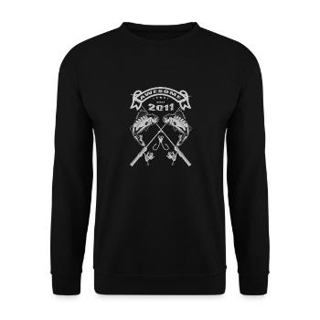Awesome since 2011. Angel, Angler's Birthday - Unisex Sweatshirt - black - Front - Alina (178cm) & Michal (187cm)