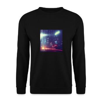 Retrowave Synthwave 80s Future city Design - Unisex Pullover - Schwarz - Vorne - Alina (178cm) & Michal (187cm)