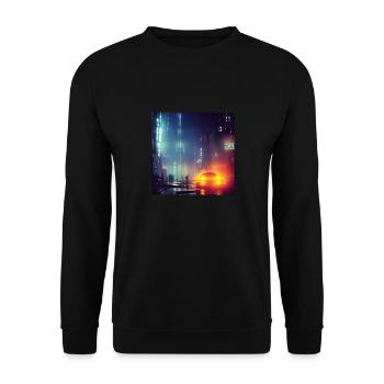 Retrowave Synthwave 80s Future city Design - Unisex Pullover - Schwarz - Vorne - Alina (178cm) & Michal (187cm)