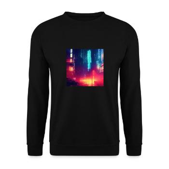 Retrowave Synthwave 80s Future city Design - Unisex Pullover - Schwarz - Vorne - Alina (178cm) & Michal (187cm)