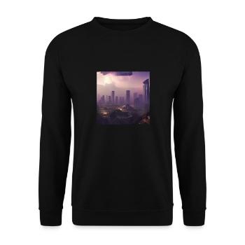 Retrowave Synthwave 80s Future city Design - Unisex Pullover - Schwarz - Vorne - Alina (178cm) & Michal (187cm)