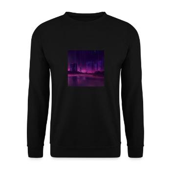 Retrowave Synthwave 80s Future city Design - Unisex Pullover - Schwarz - Vorne - Alina (178cm) & Michal (187cm)
