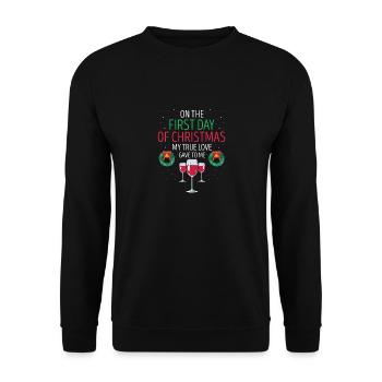 On The First Day Of Christmas Retro Wine Lover - Unisex Pullover - Schwarz - Vorne - Alina (178cm) & Michal (187cm)
