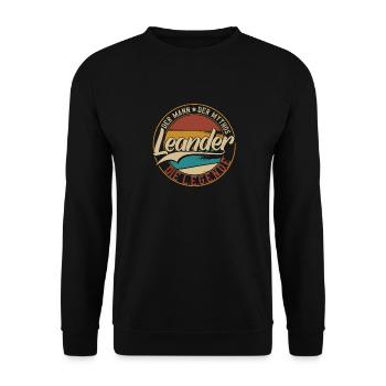 Leander Der Mann der Mythos die Legende Geschenk - Unisex Pullover - Schwarz - Vorne - Alina (178cm) & Michal (187cm)