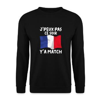 J'peux Pas Match Cadeau Drapeau France Supporter - Sweat-shirt Unisexe - noir - Devant - Alina (178cm) & Michal (187cm)