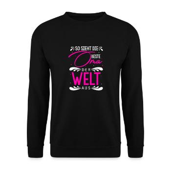 So Sieht Die Beste Oma Der Welt Aus - Geschenk Lie - Unisex Pullover - Schwarz - Vorne - Alina (178cm) & Michal (187cm)