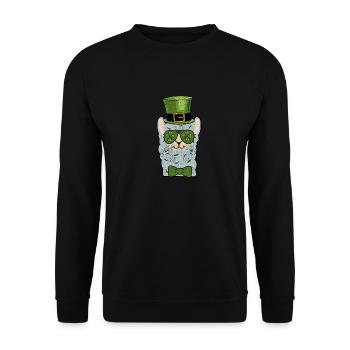 Leprechaun Llama Kopf Alpaka St Patricks Day Tier - Unisex Pullover - Schwarz - Vorne - Alina (178cm) & Michal (187cm)