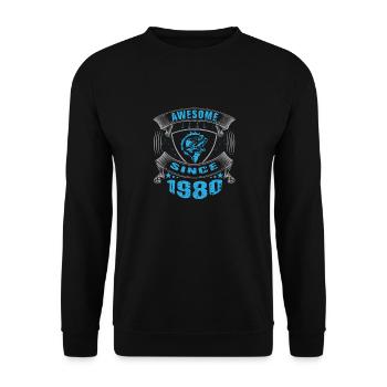 Awesome since 1980. Angel, Angler Geburtstag - Unisex Pullover - Schwarz - Vorne - Alina (178cm) & Michal (187cm)