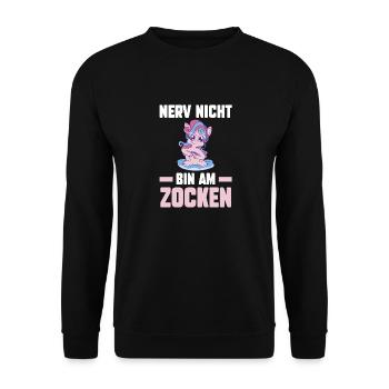 Nerv Nicht Bin Am Zocken Einhorn Gamer - Unisex Pullover - Schwarz - Vorne - Alina (178cm) & Michal (187cm)