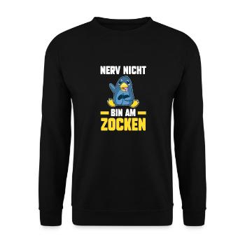 Nerv Nicht Bin Am Zocken Pinguin Gamer - Unisex Pullover - Schwarz - Vorne - Alina (178cm) & Michal (187cm)