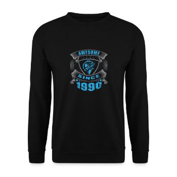 Génial depuis 1990. Angel, l’anniversaire du pêcheur - Sweat-shirt Unisexe - noir - Devant - Alina (178cm) & Michal (187cm)