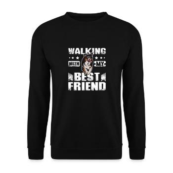Marcher avec mon meilleur ami berger australien - Sweat-shirt Unisexe - noir - Devant - Alina (178cm) & Michal (187cm)