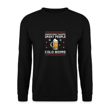 Christmas Cheers Great People Cold Beers Retro - Unisex Sweatshirt - black - Front - Alina (178cm) & Michal (187cm)