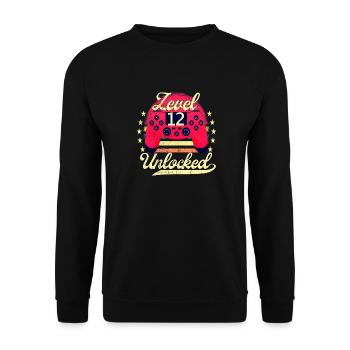 Level 12 Unlocked Teenager Video Gamer 12. - Unisex Pullover - Schwarz - Vorne - Alina (178cm) & Michal (187cm)
