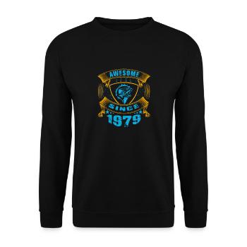 Awesome since 1979. Angel, Angler's birthday - Unisex Sweatshirt - black - Front - Alina (178cm) & Michal (187cm)
