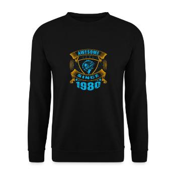 Awesome since 1980. Angel, Angler Geburtstag - Unisex Pullover - Schwarz - Vorne - Alina (178cm) & Michal (187cm)