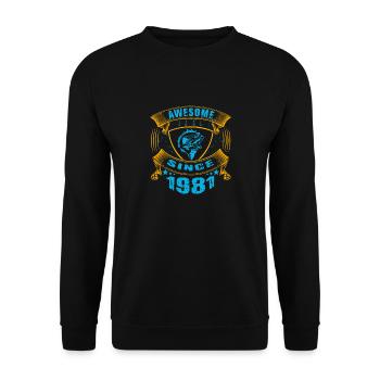 Awesome since 1981. Angel, Angler Geburtstag - Unisex Pullover - Schwarz - Vorne - Alina (178cm) & Michal (187cm)
