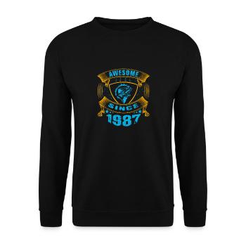 Awesome since 1987. Angel, Angler Geburtstag - Unisex Pullover - Schwarz - Vorne - Alina (178cm) & Michal (187cm)