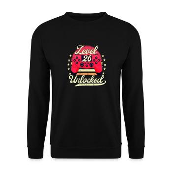 Level 26 Unlocked Männer Gamer Geburtstag Level - Unisex Pullover - Schwarz - Vorne - Alina (178cm) & Michal (187cm)