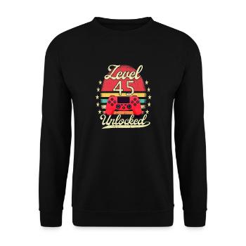 Level 45 Unlocked Men Gamer Birthday Level - Unisex Sweatshirt - black - Front - Alina (178cm) & Michal (187cm)