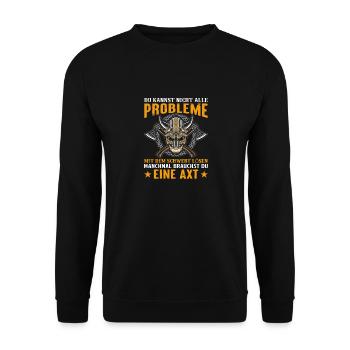 Axt Schwert Nordmann Geschenkidee - Unisex Pullover - Schwarz - Vorne - Alina (178cm) & Michal (187cm)