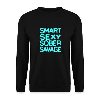 Smart Sexy Sober Savage Retro Sobriety T-Shirt - Unisex Pullover - Schwarz - Vorne - Alina (178cm) & Michal (187cm)