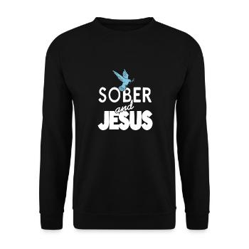 Sober And Jesus Retro Christian Sobriety T-Shirt - Unisex Pullover - Schwarz - Vorne - Alina (178cm) & Michal (187cm)