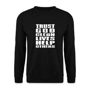 Trust God Clean Lives Help Others Retro Sober - Unisex Pullover - Schwarz - Vorne - Alina (178cm) & Michal (187cm)
